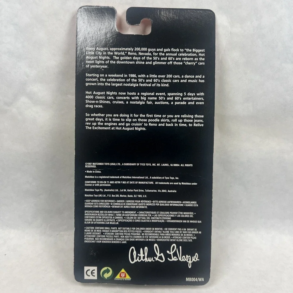 Matchbox 1957 Chevy Hot August Nights 1997 1st Ed Signed Arthur LeVesque‎ MOC